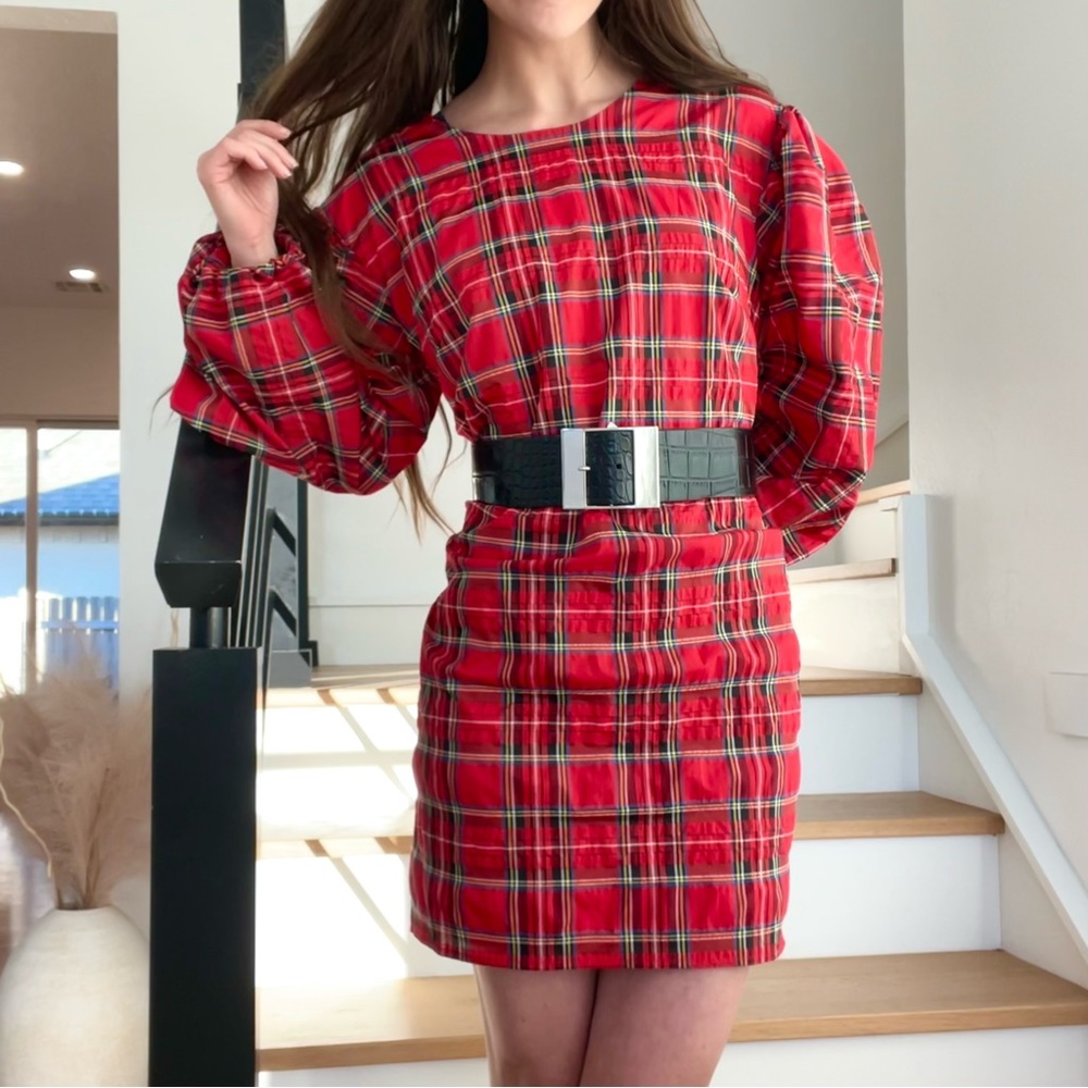 J. Crew Red Plaid Long Sleeve Dress